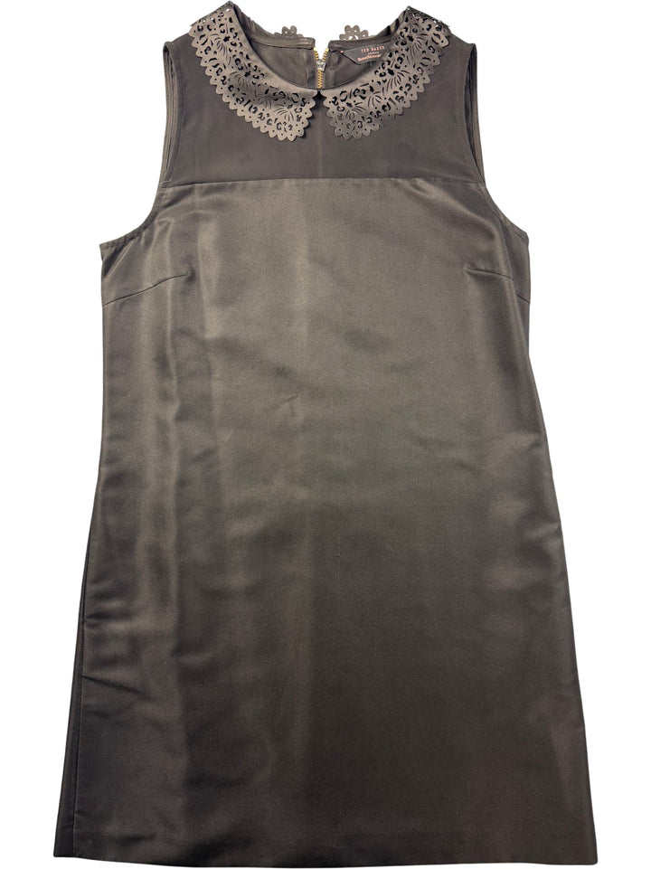 Ted Baker Black Sleeveless Dress with Lace Collar - S - Think Vintage ltd
