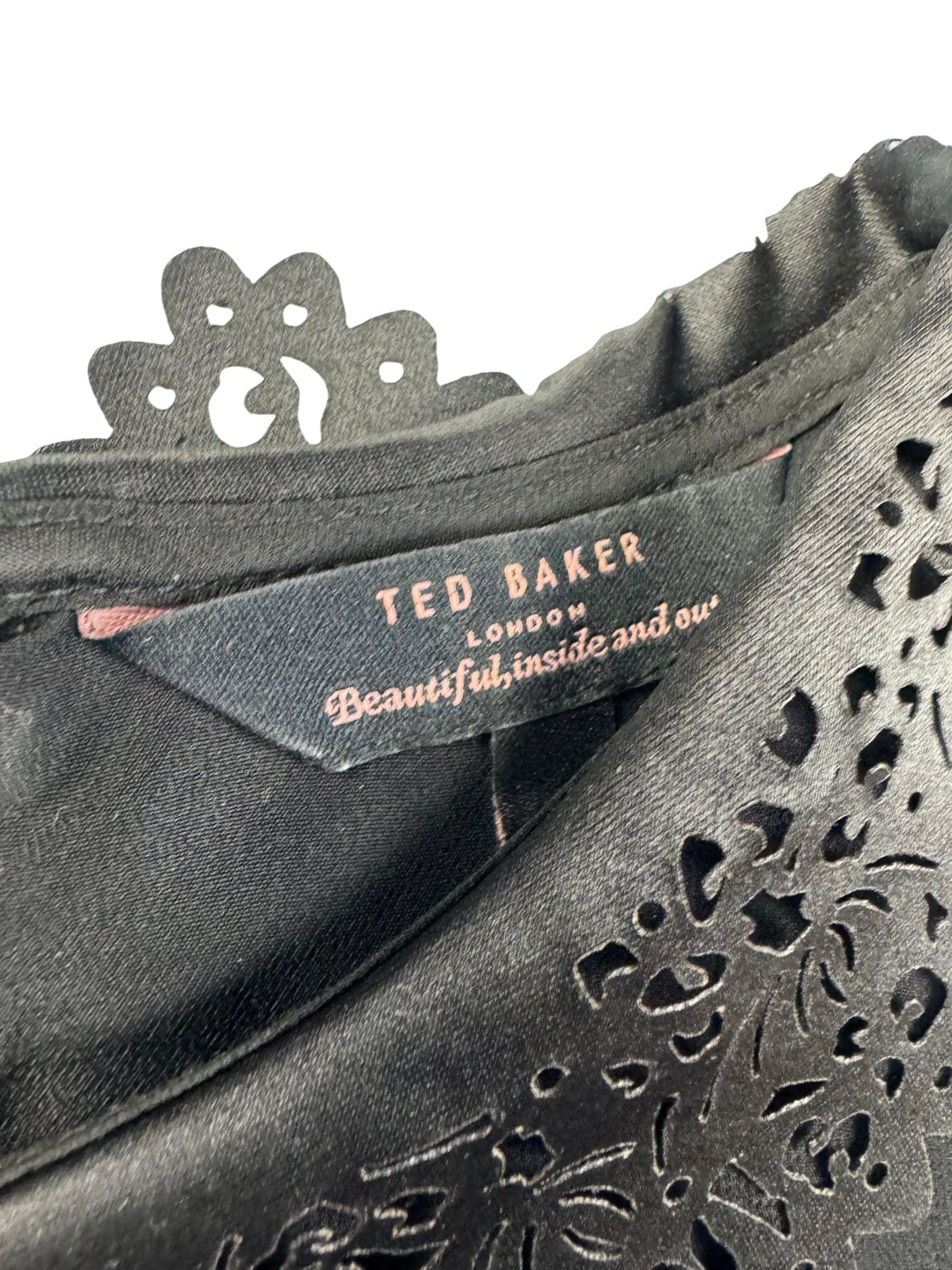 Ted Baker Black Sleeveless Dress with Lace Collar - S - Think Vintage ltd
