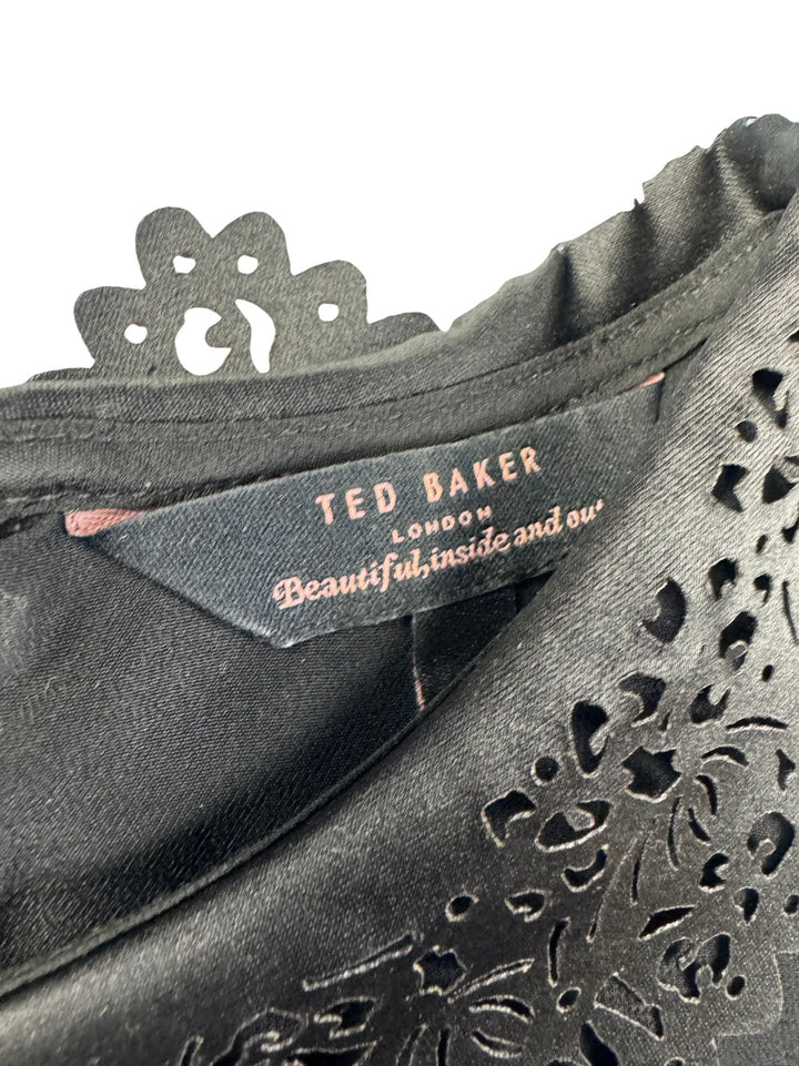 Ted Baker Black Sleeveless Dress with Lace Collar - S - Think Vintage ltd
