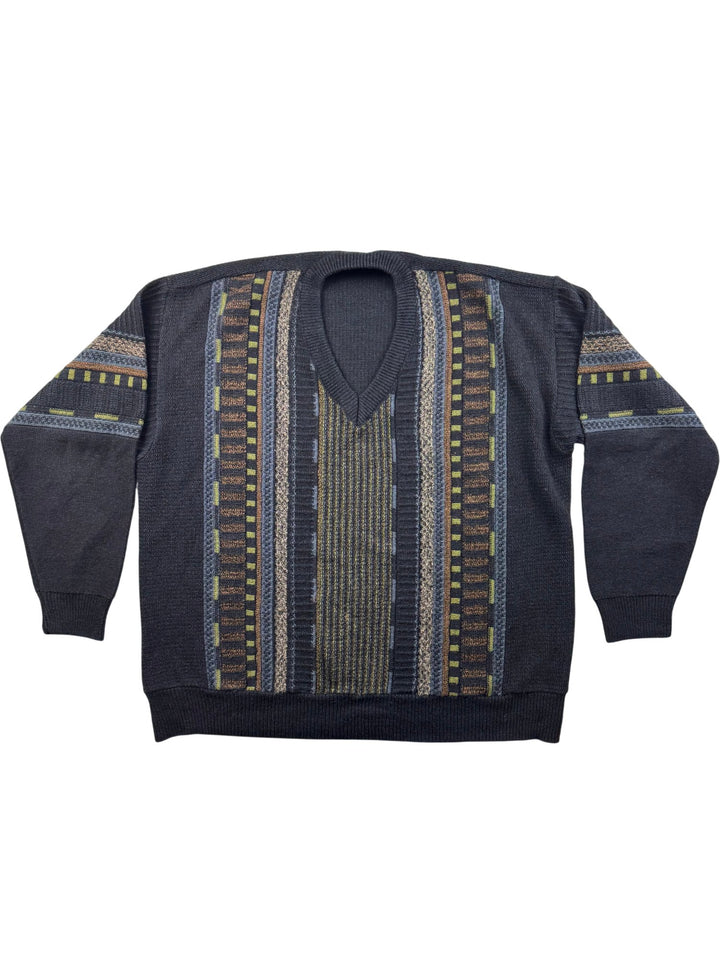 Termina V-Neck Patterned Sweater - XL - Think Vintage ltd