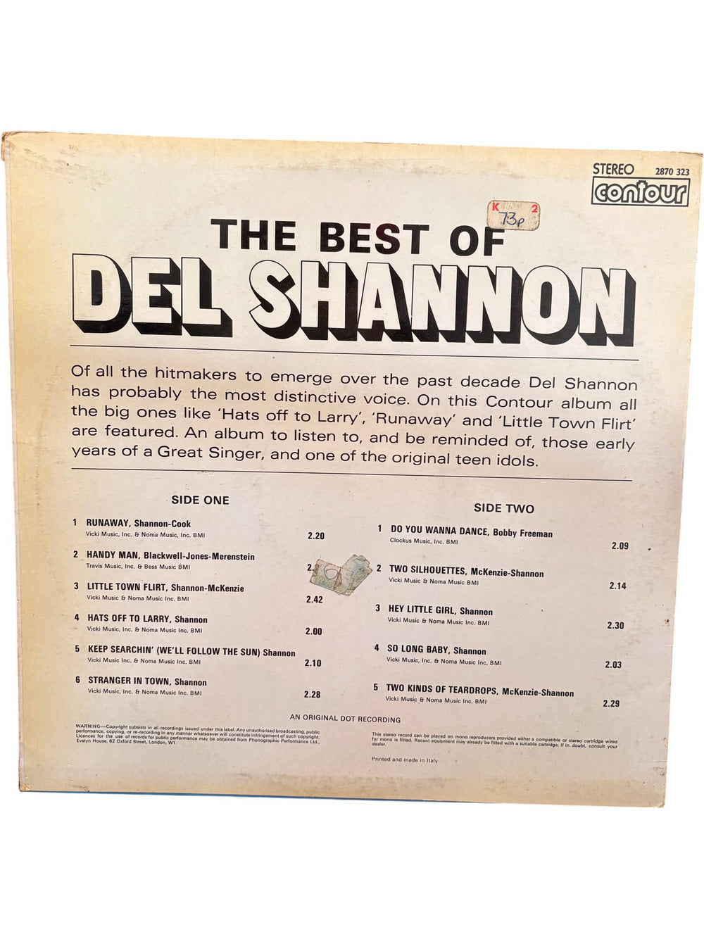 The Best Of Del Shannon Vinyl Album - Fair - Think Vintage ltd