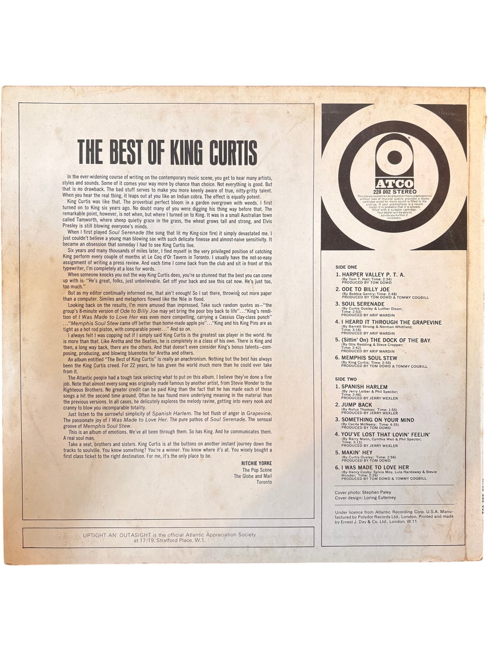 The Best Of King Curtis Vinyl Record - Fair - Think Vintage ltd