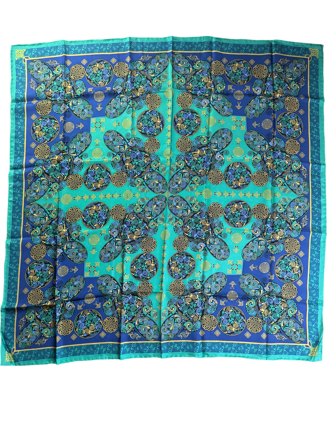 The British Museum Blue and Green Patterned Scarf - Think Vintage ltd