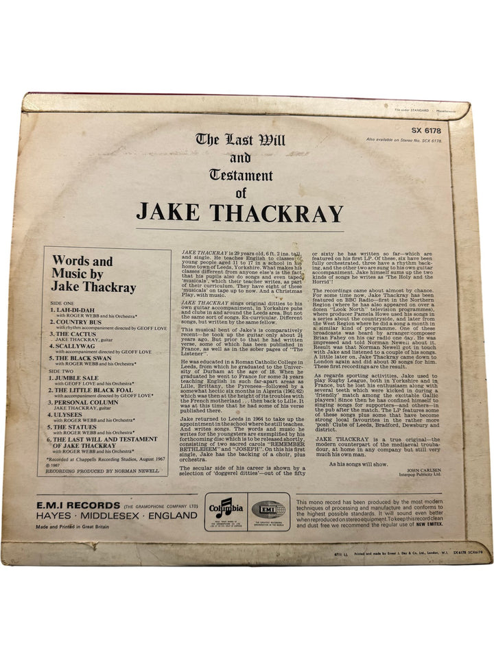 The Last Will And Testament Of Jake Thackray Vinyl - Think Vintage ltd