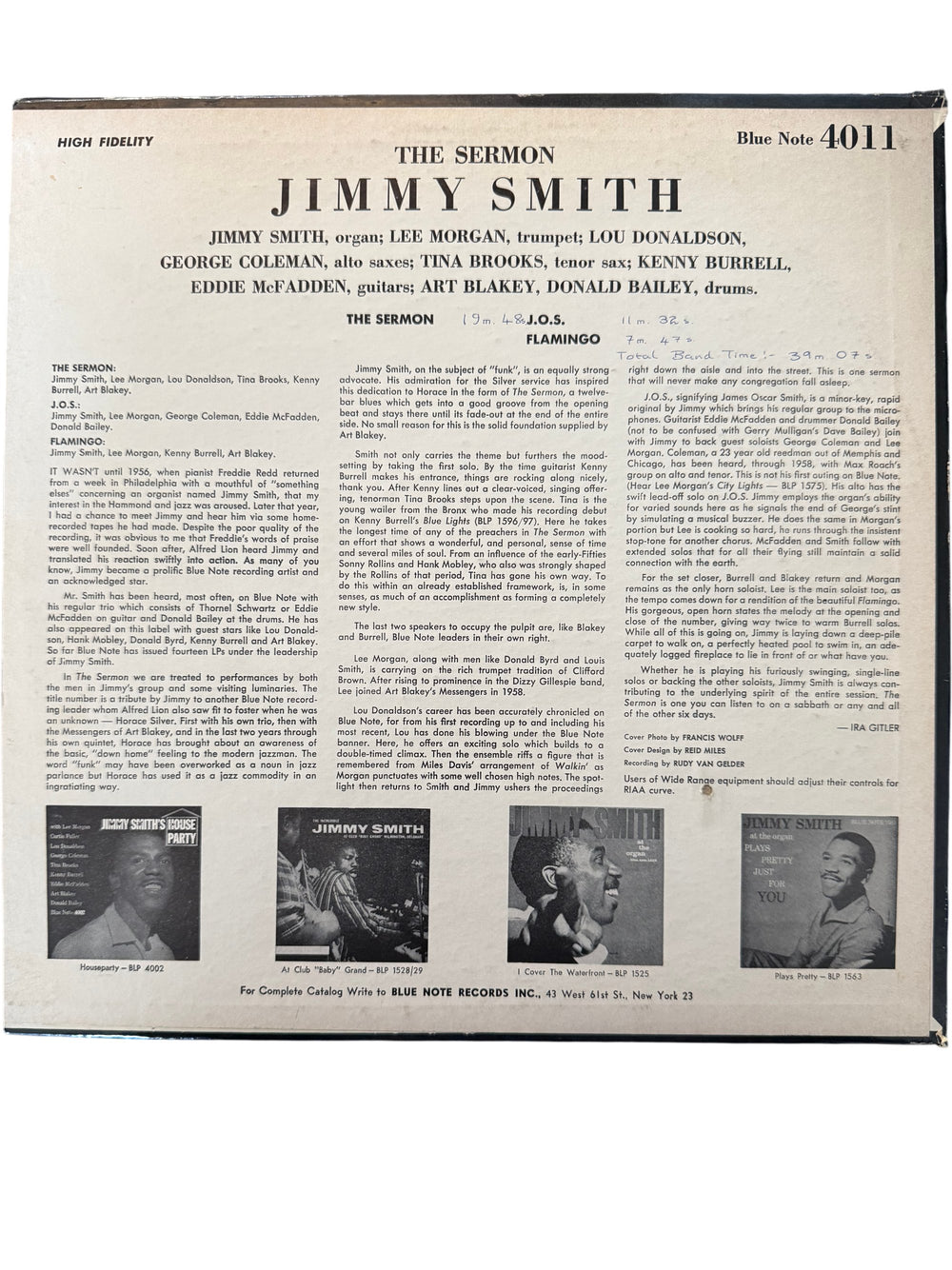 The Sermon! Jimmy Smith Blue Note Vinyl. Mastered by RVG. - Think Vintage