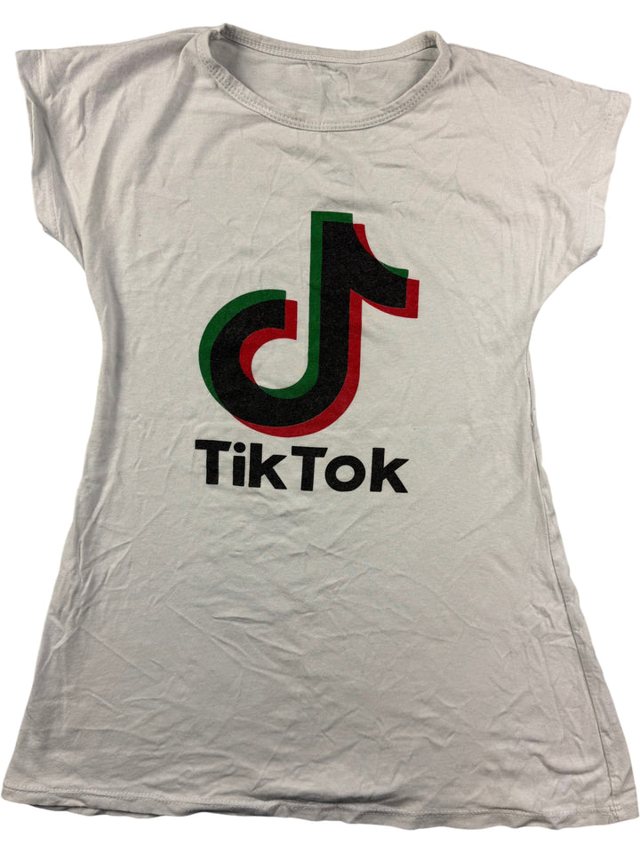 TikTok Logo White T-Shirt - S - Think Vintage Online Ltd