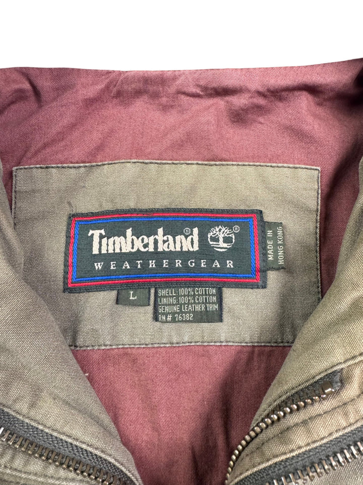 Timberland Weathergear Cotton Jacket with Leather Trim - L - Think Vintage