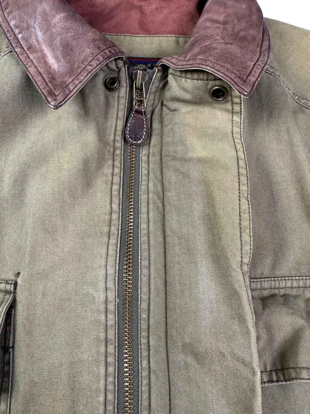 Timberland Weathergear Cotton Jacket with Leather Trim - L - Think Vintage Online Ltd