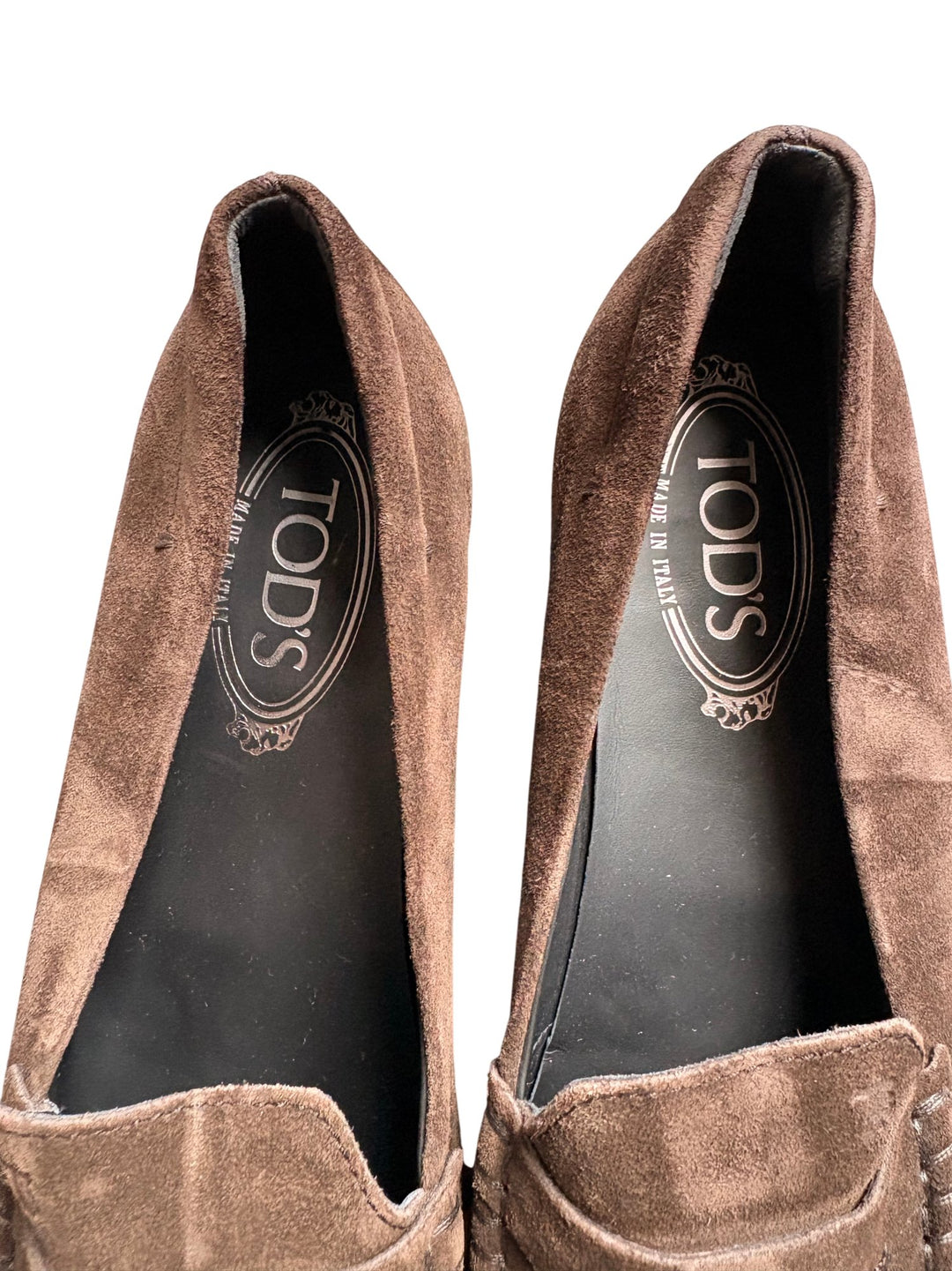 Tods Brown Suede Loafers - 6.5 - Think Vintage ltd