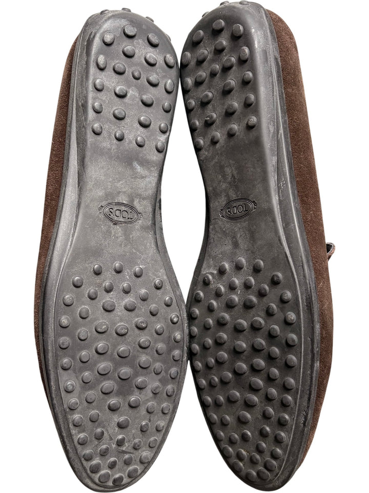 Tods Brown Suede Loafers - 6.5 - Think Vintage ltd