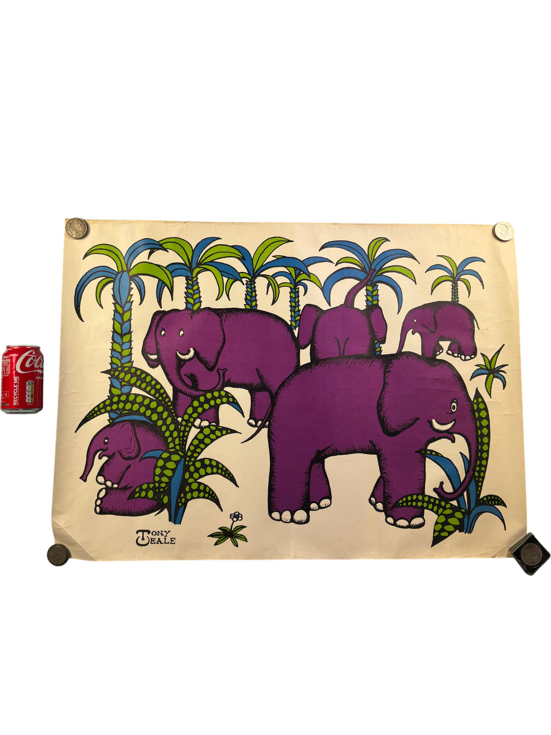Tony Beale Vintage Art Poster Purple Elephants Cartoon Style - Think Vintage