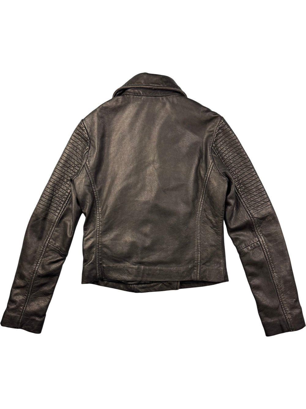 Topshop Black Leather Biker Jacket - XS - Think Vintage ltd