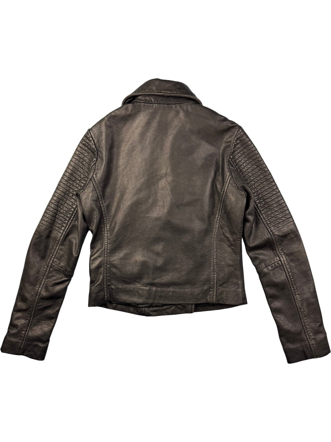 Topshop Black Leather Biker Jacket - XS - Think Vintage ltd