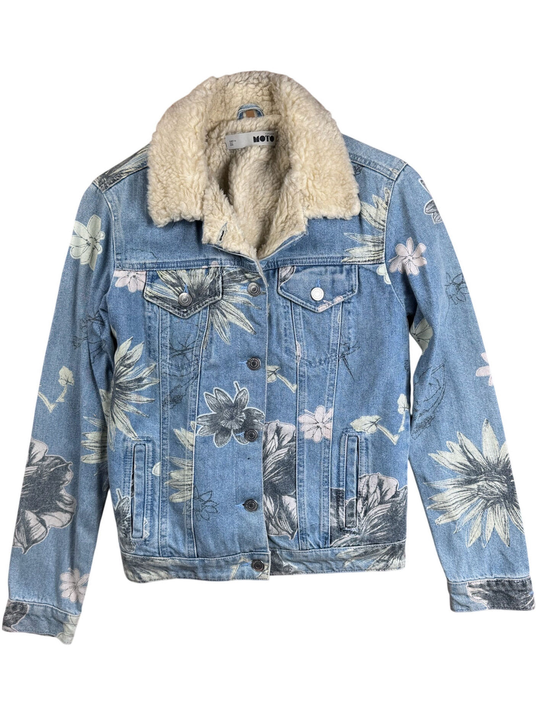 Topshop Moto Floral Denim Jacket - S