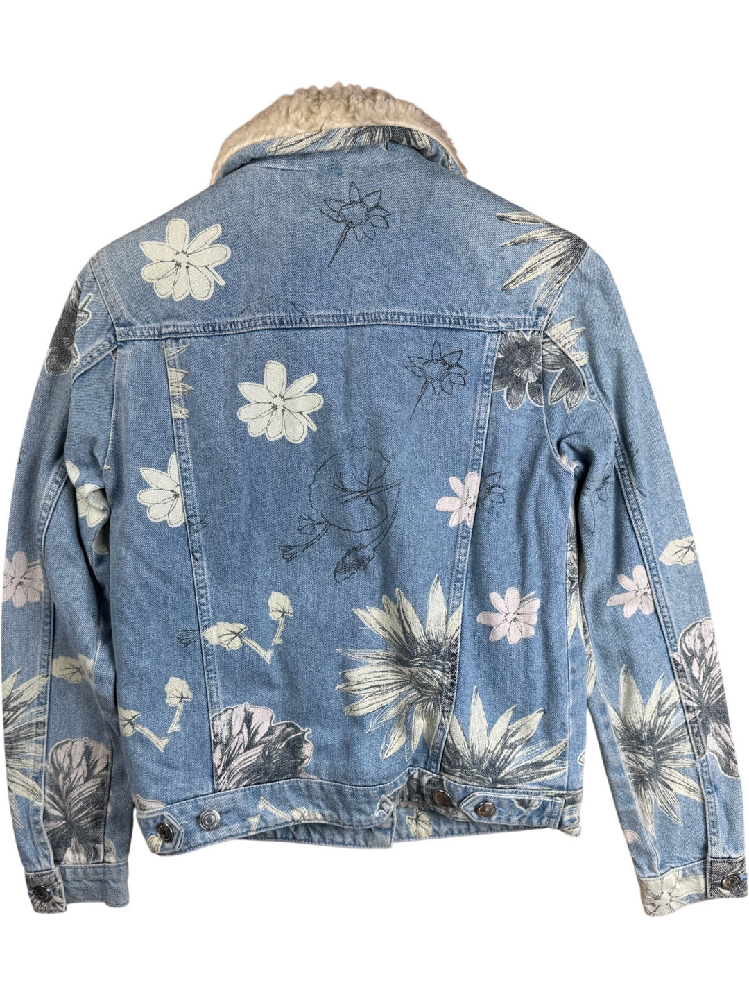 Topshop Moto Floral Denim Jacket - S