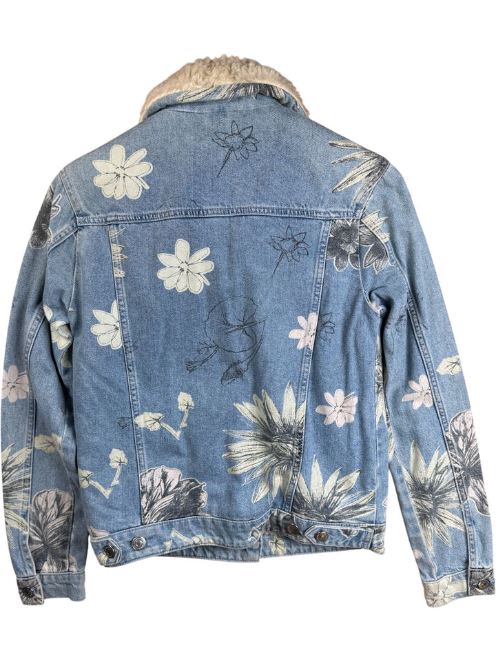 Topshop Moto Floral Denim Jacket - S