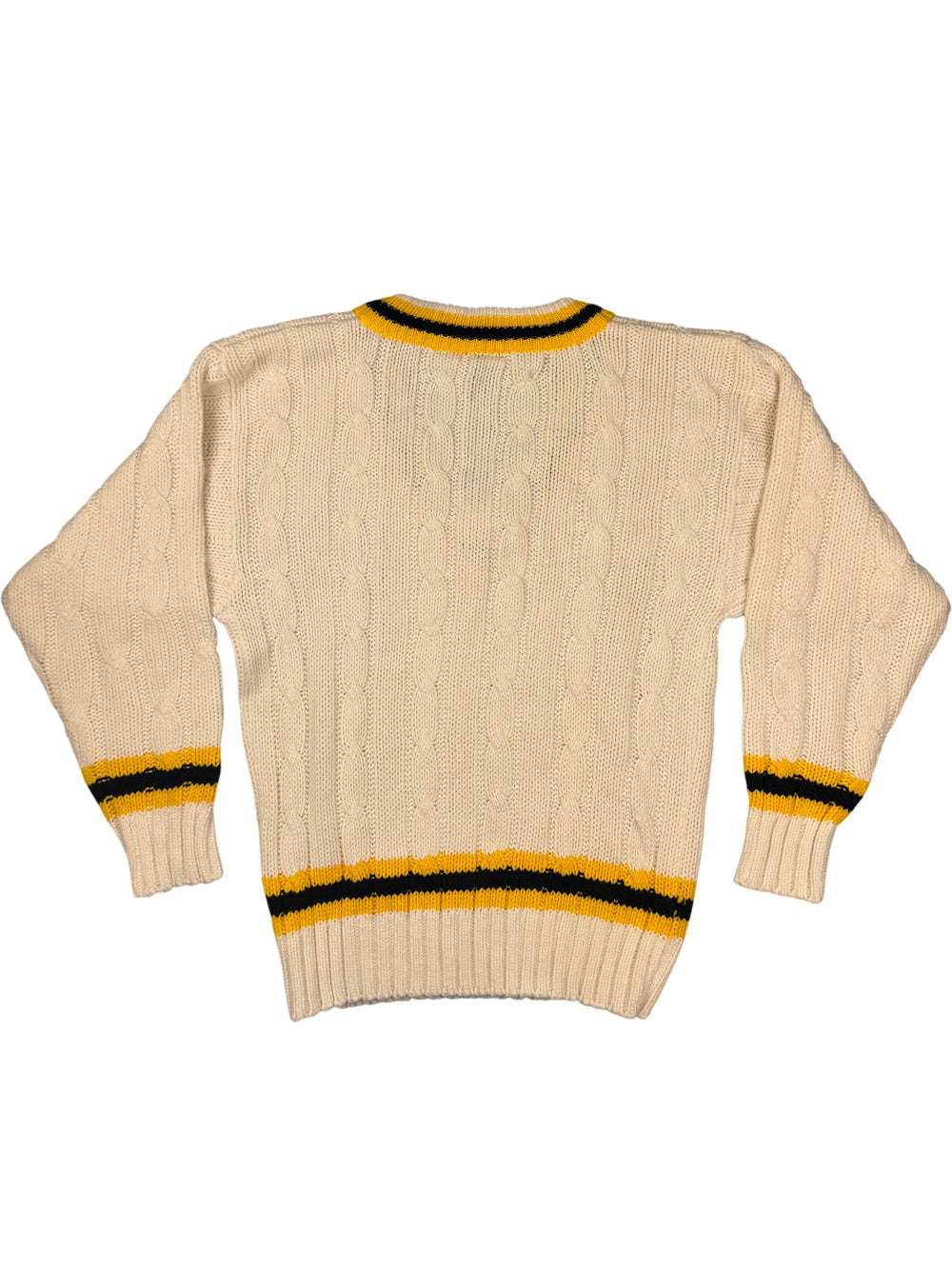 Toscani White Cable Knit V-Neck Sweater - S - Think Vintage ltd