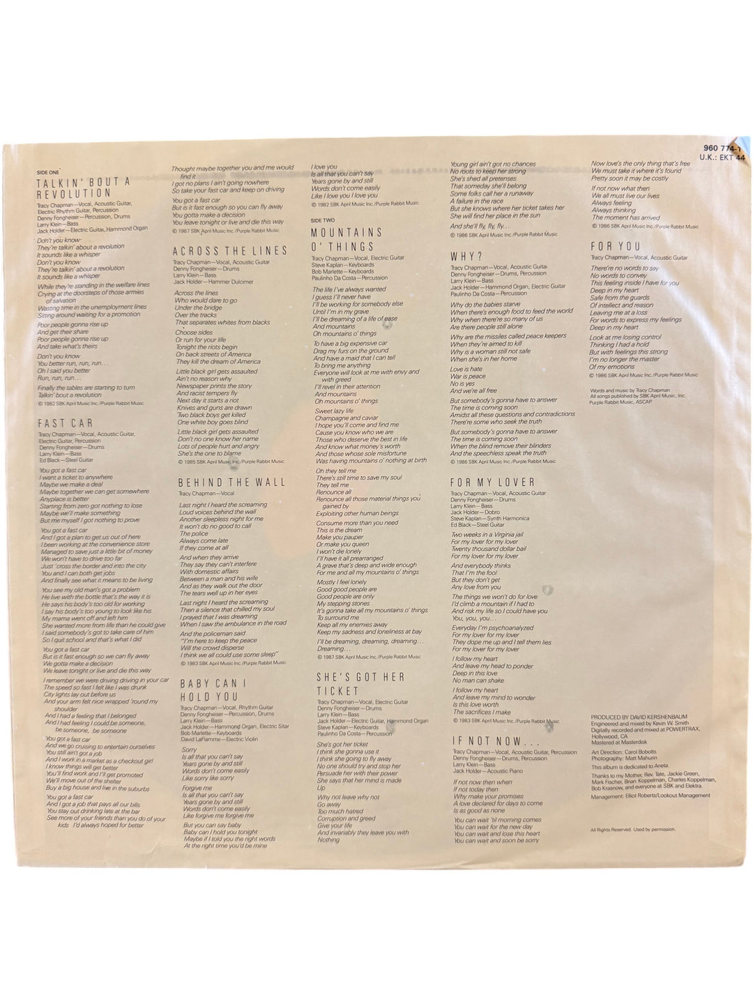 Tracy Chapman Self-Titled Vinyl Album - Think Vintage ltd