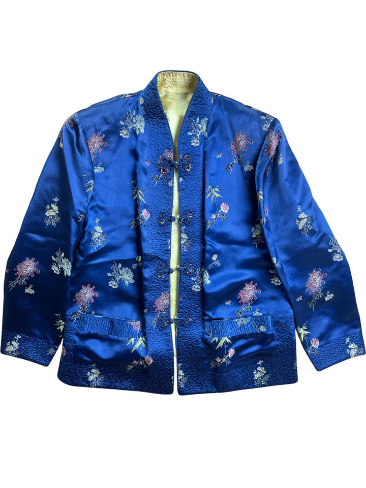 Traditional Blue Embroidered Silk Jacket - S - Think Vintage ltd