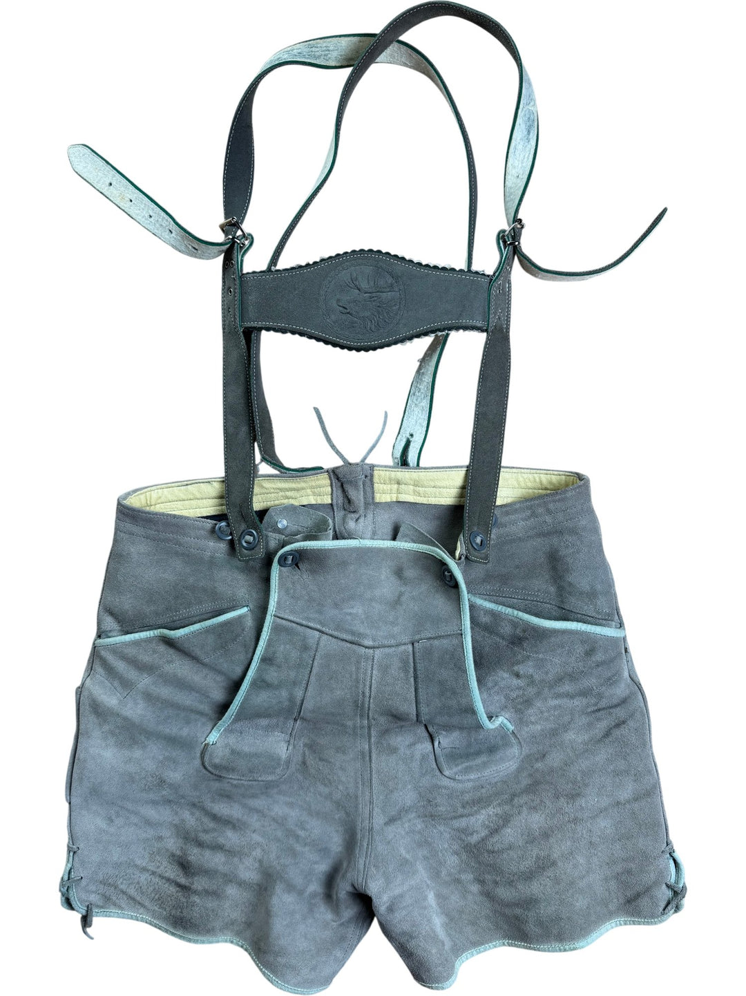 Traditional Leather Lederhosen Shorts With Suspenders - W36 - Think Vintage ltd