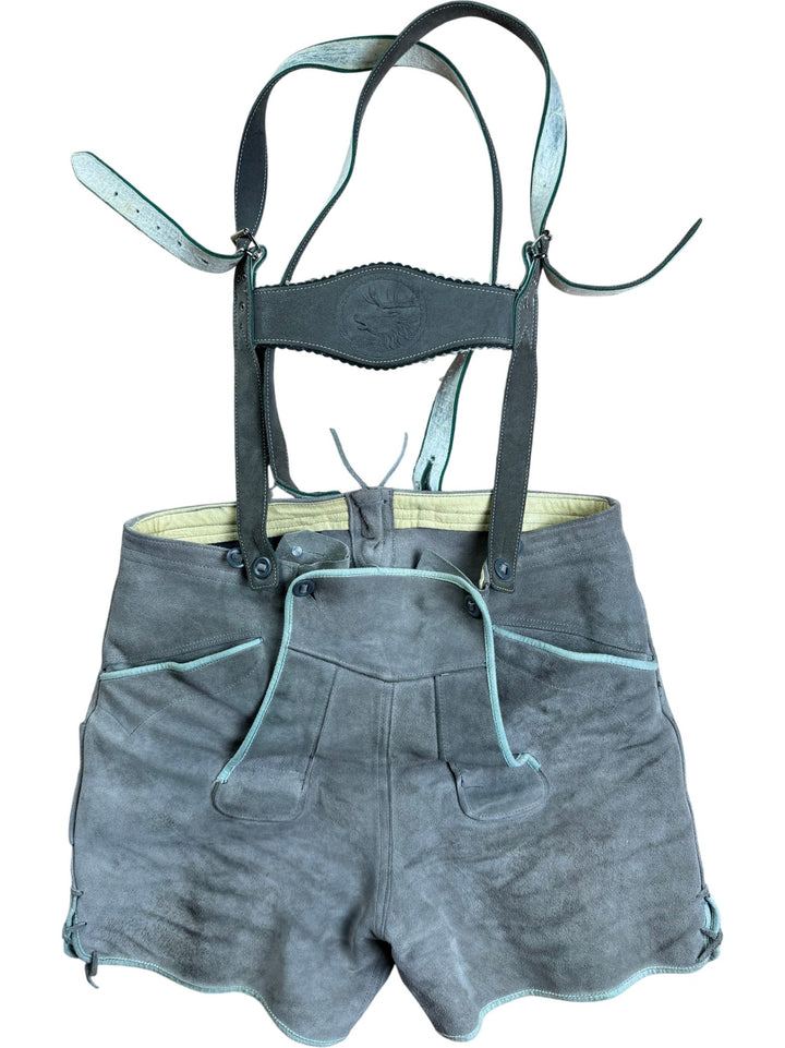 Traditional Leather Lederhosen Shorts With Suspenders - W36 - Think Vintage ltd