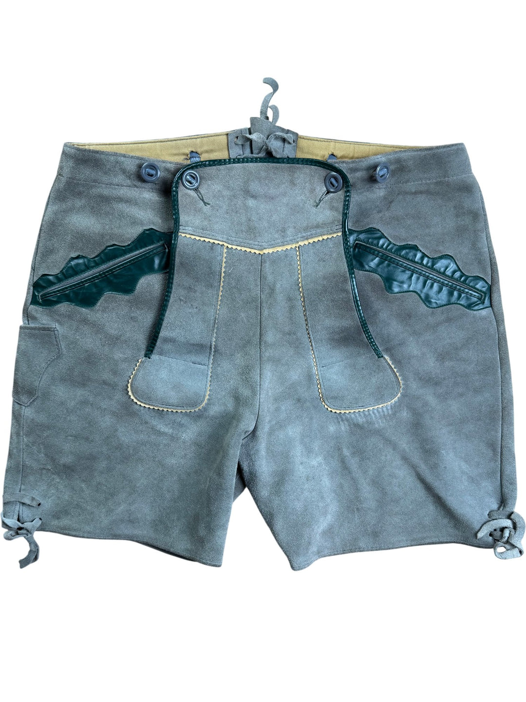Traditional Lederhosen Shorts with Leather Details - W35 - Think Vintage ltd