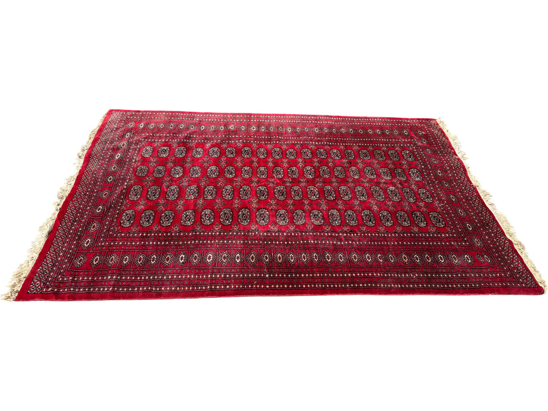 Traditional Pakistan Bokhara Red Patterned Rug 8 x 5.2 ft for Living Room Decor - Think Vintage