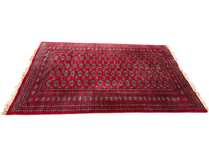 Traditional Pakistan Bokhara Red Patterned Rug 8 x 5.2 ft for Living Room Decor - Think Vintage