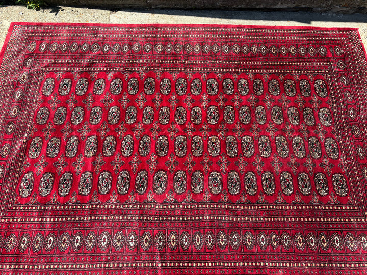 Traditional Pakistan Bokhara Red Patterned Rug 8 x 5.2 ft for Living Room Decor - Think Vintage