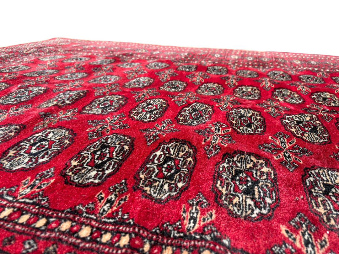 Traditional Pakistan Bokhara Red Patterned Rug 8 x 5.2 ft for Living Room Decor - Think Vintage