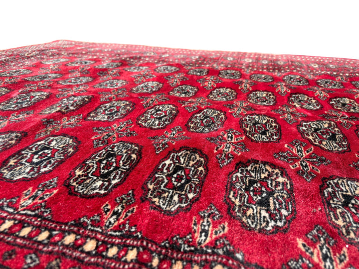 Traditional Pakistan Bokhara Red Patterned Rug 8 x 5.2 ft for Living Room Decor - Think Vintage