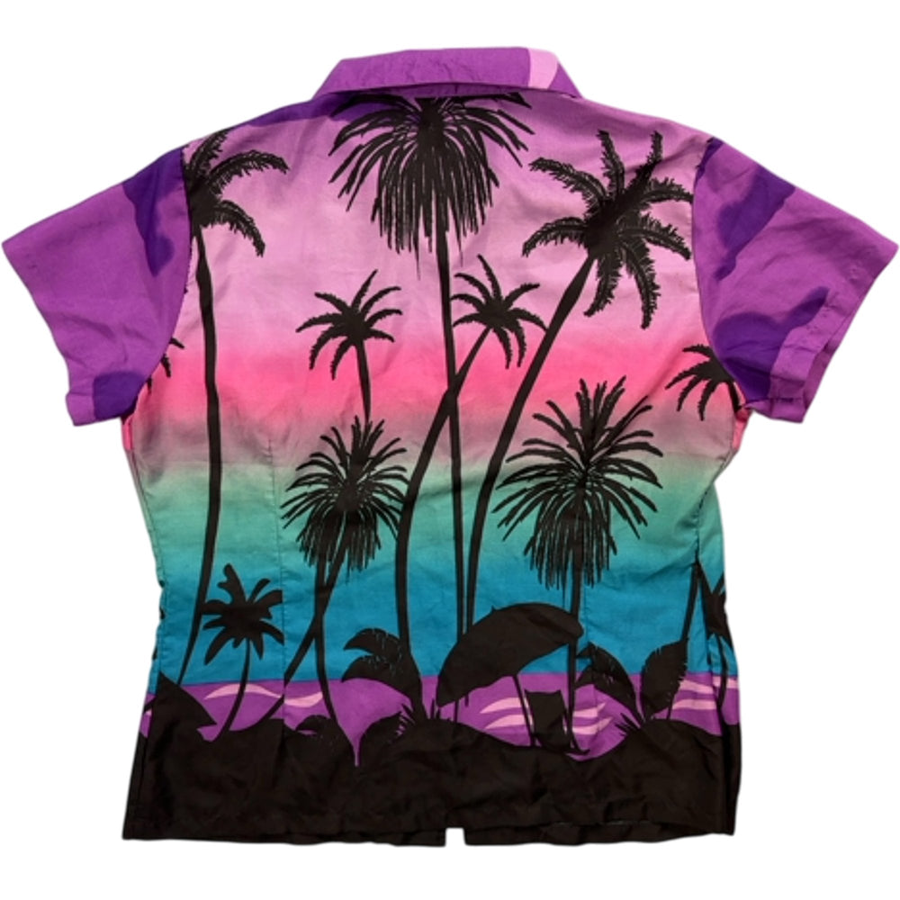 Tropical Palm Tree Short Sleeve Shirt - S - Think Vintage