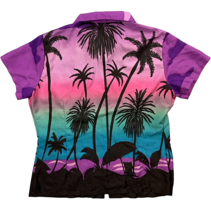 Tropical Palm Tree Short Sleeve Shirt - S - Think Vintage