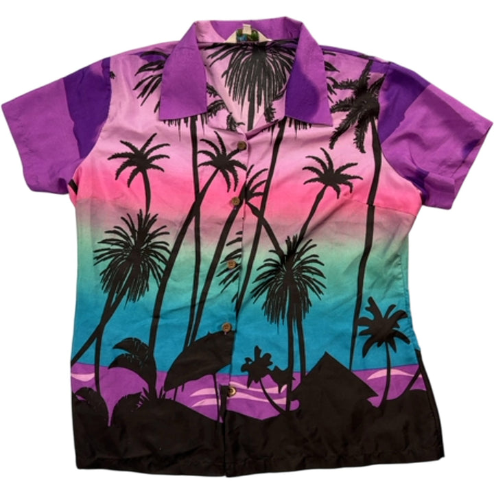 Tropical Palm Tree Short Sleeve Shirt - S - Think Vintage Online Ltd