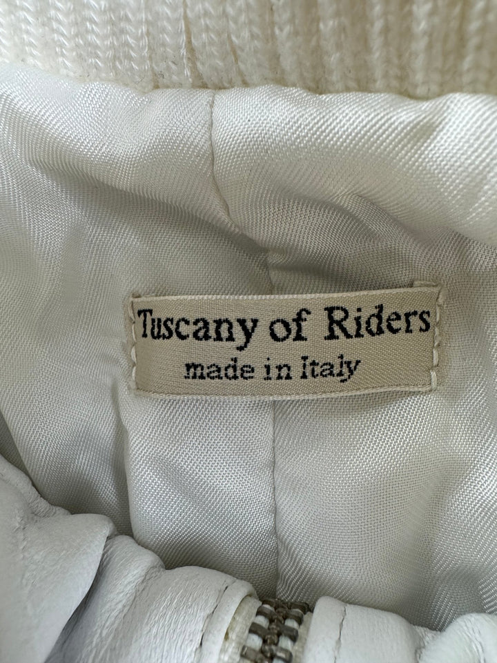 Tuscany Of Riders White Leather Jacket - S - Think Vintage ltd