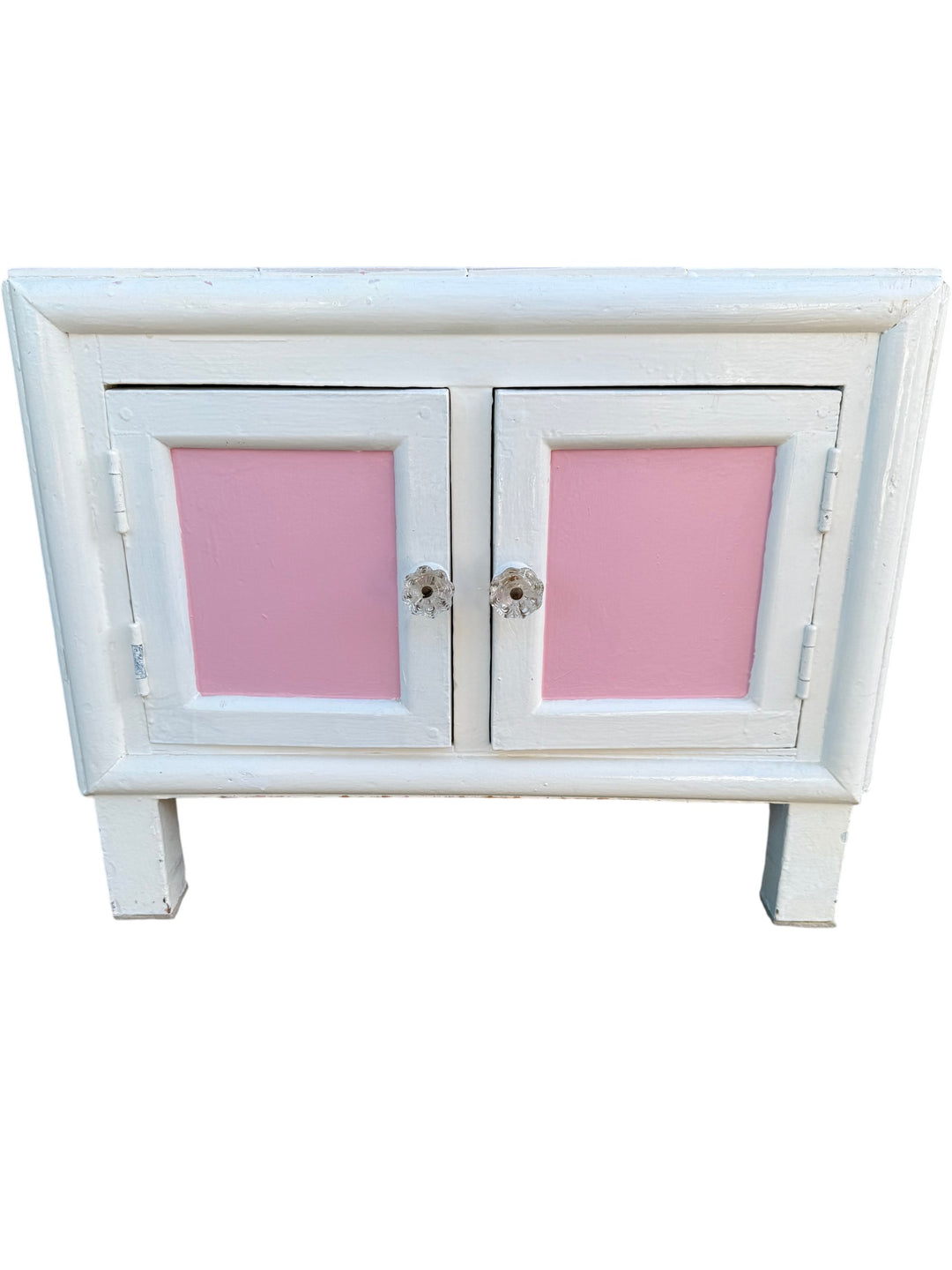 Two-Tone Wooden Cabinet With Floral Tile Top - Think Vintage