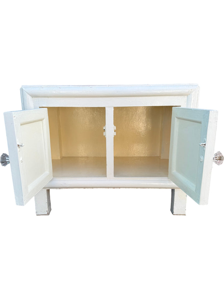 Two-Tone Wooden Cabinet With Floral Tile Top - Think Vintage