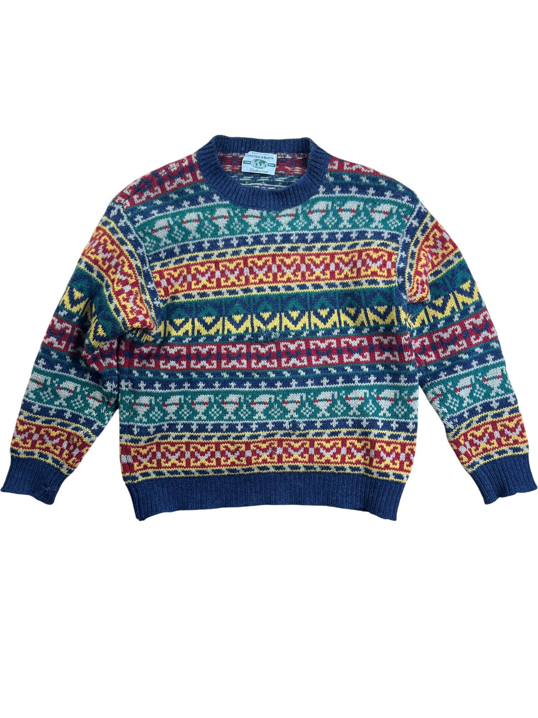 United Colors Of Benetton Shetland Wool Patterned Sweater - M - Think Vintage ltd