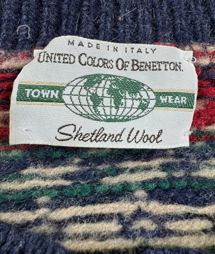 United Colors Of Benetton Shetland Wool Patterned Sweater - M - Think Vintage ltd