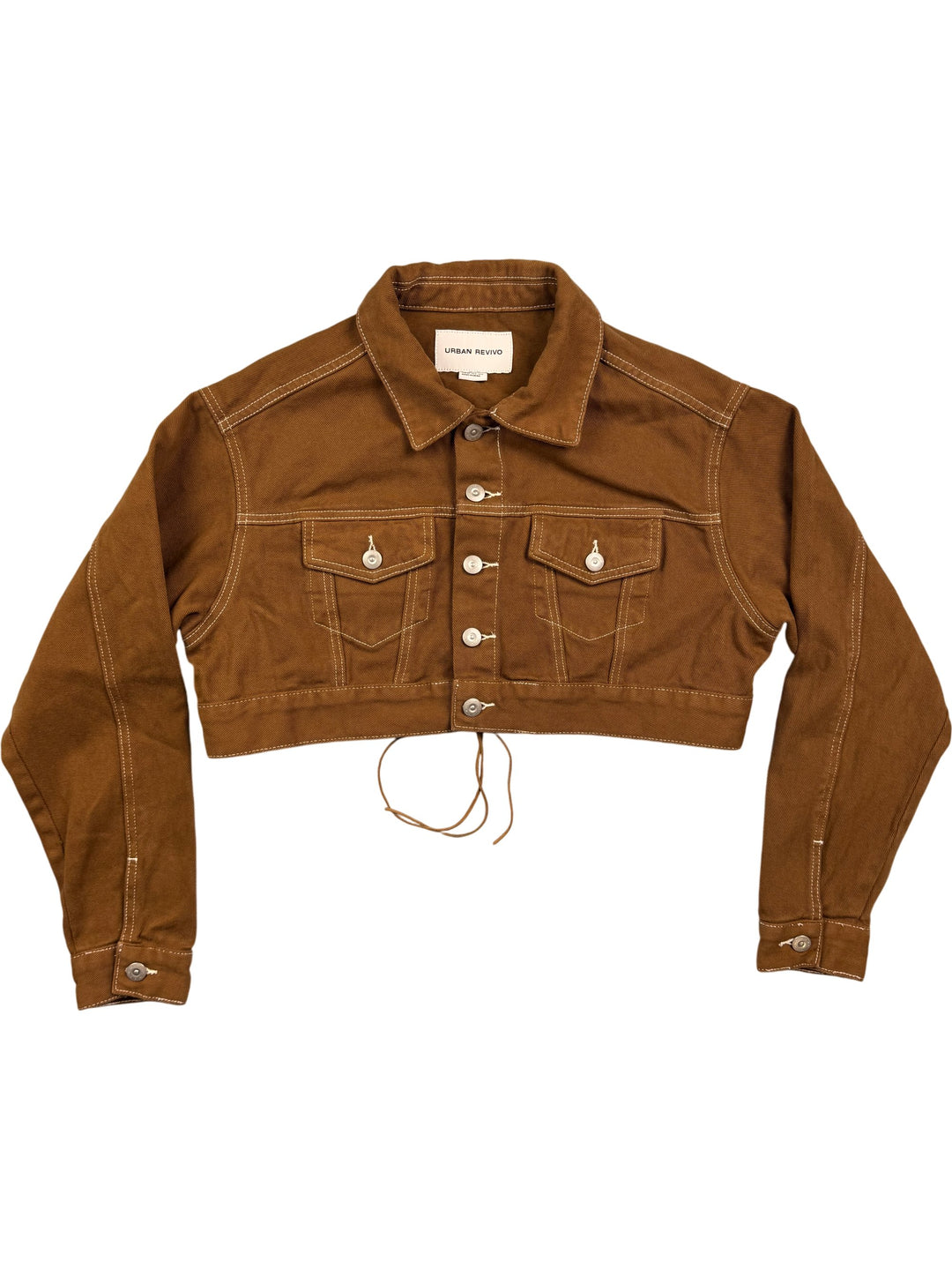 Urban Revivo Brown Cropped Trucker Jacket - S - Think Vintage