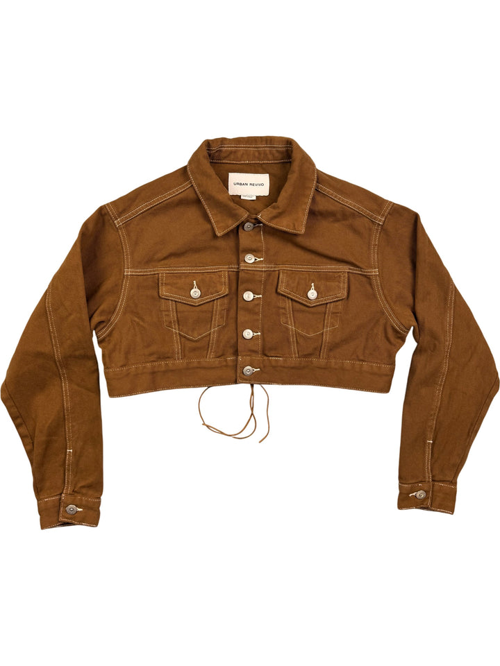 Urban Revivo Brown Cropped Trucker Jacket - S - Think Vintage