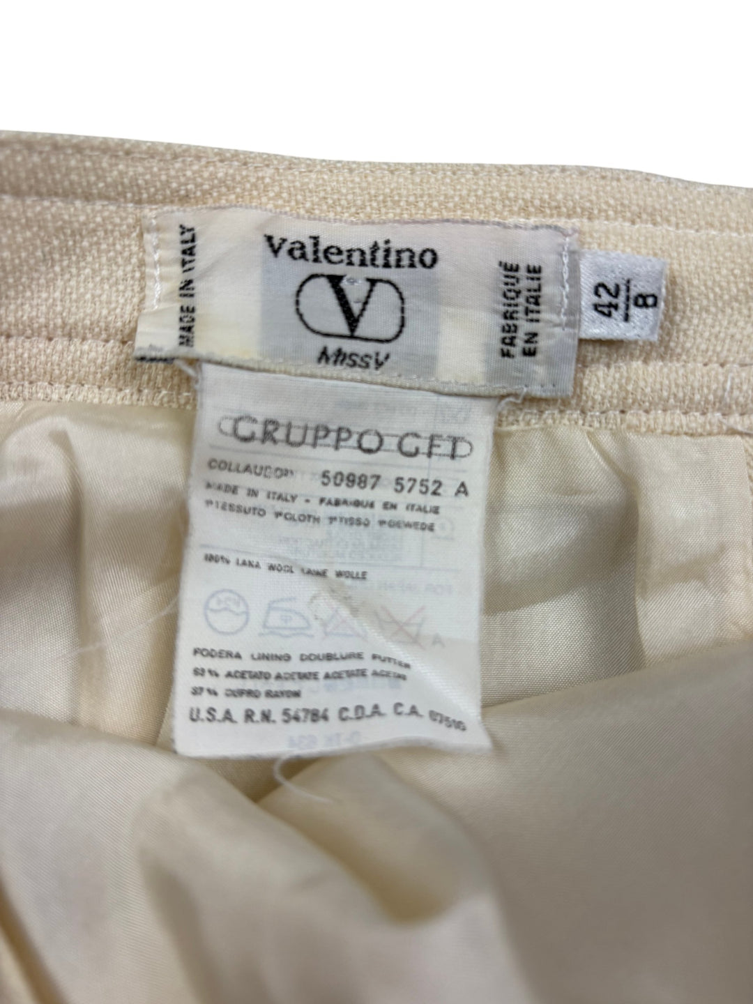 Valentino Cream Wool Blend Pencil Skirt - XS - Think Vintage