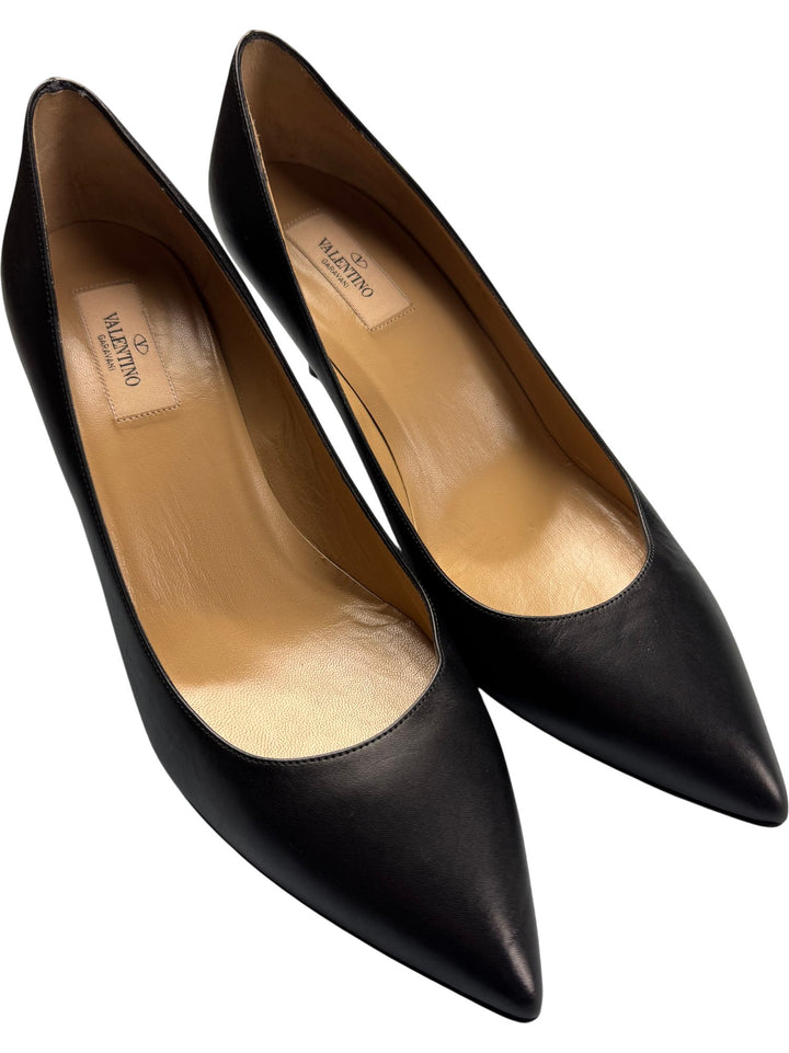 Valentino Garavani Black Leather Heels - 6.5 - Think Vintage ltd