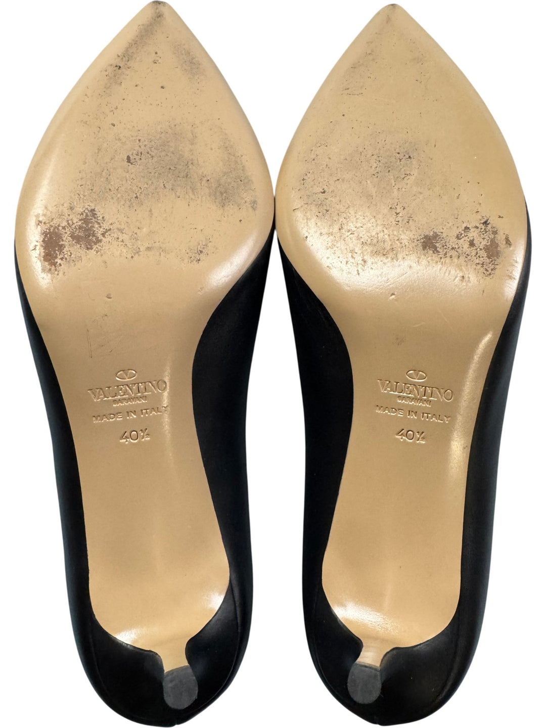 Valentino Garavani Black Leather Heels - 6.5 - Think Vintage ltd