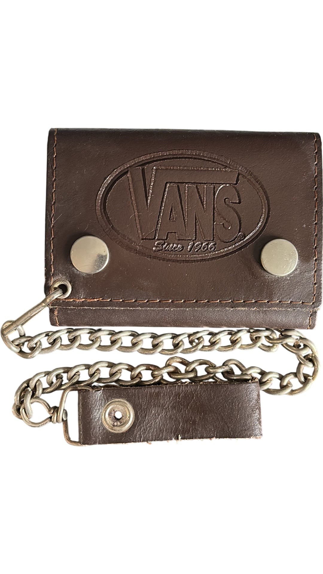 Vans Leather Chain Wallet Brown Men's Accessory Stylish Design - Think Vintage