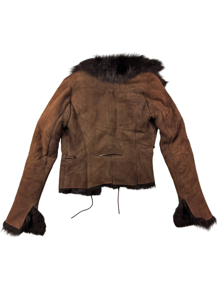 Ventcouvert Brown Shearling Fur Trim Jacket - S - Think Vintage ltd