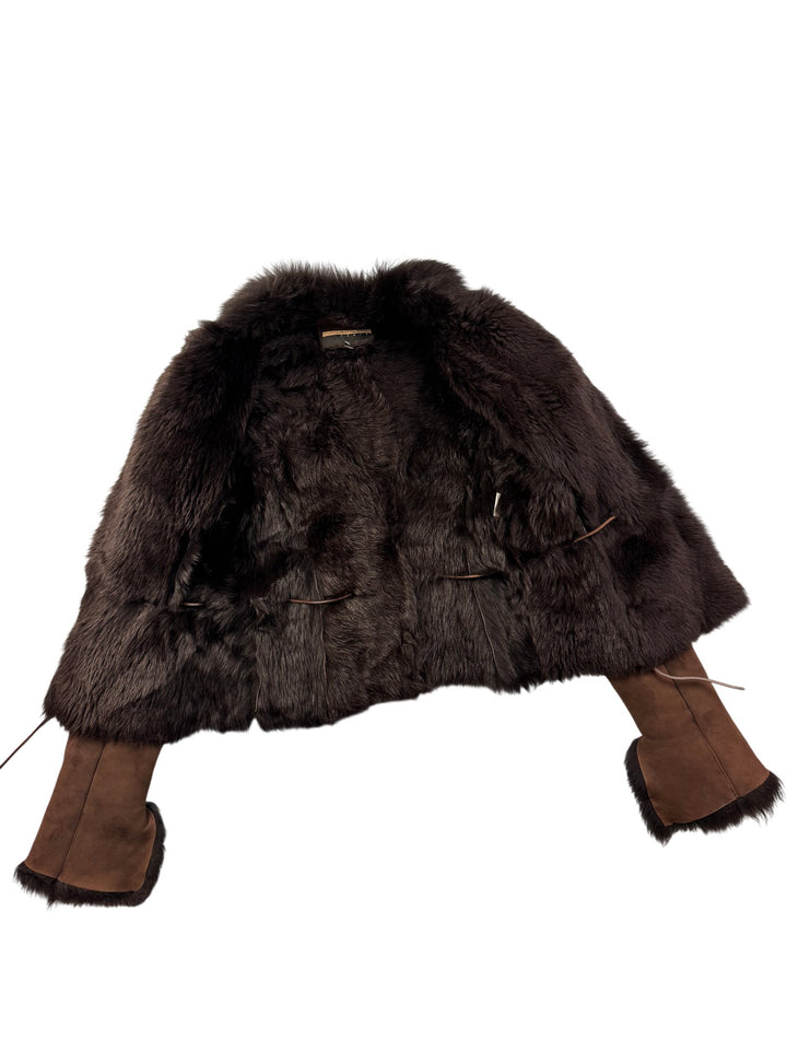 Ventcouvert Brown Shearling Fur Trim Jacket - S - Think Vintage ltd