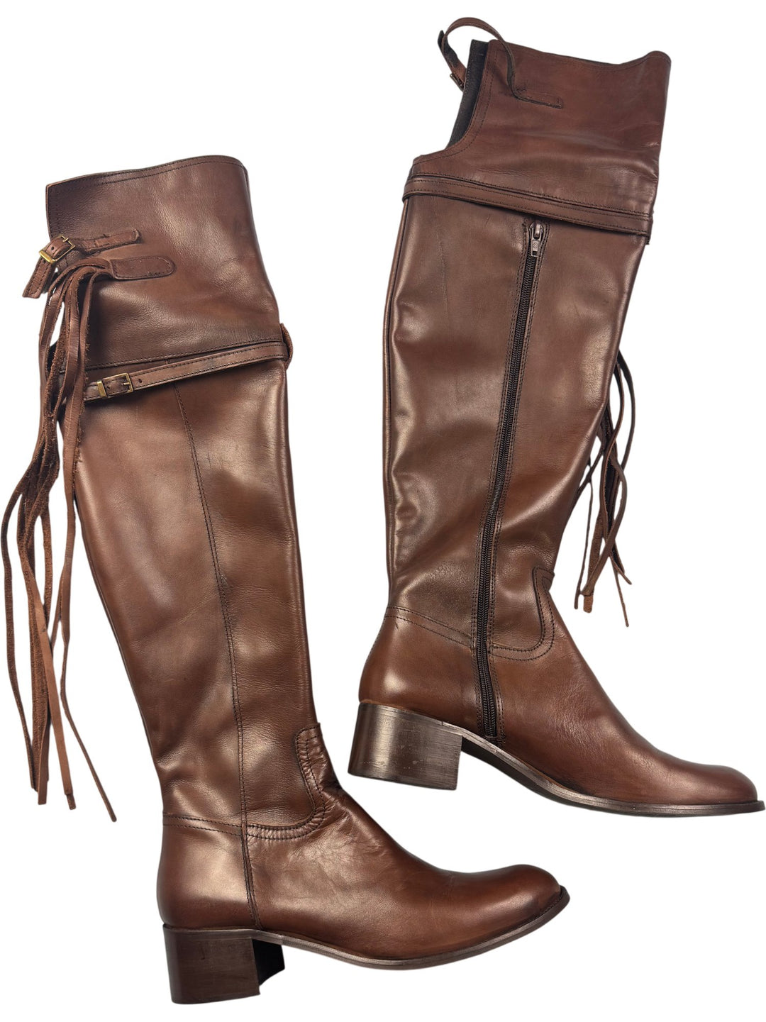 Vere Gomma Brown Leather Knee-High Boots - Size 6.5 - Think Vintage ltd