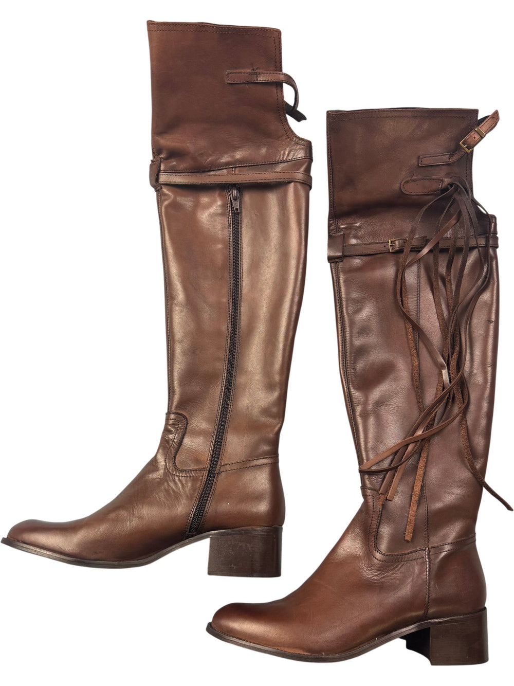 Vere Gomma Brown Leather Knee-High Boots - Size 6.5 - Think Vintage ltd