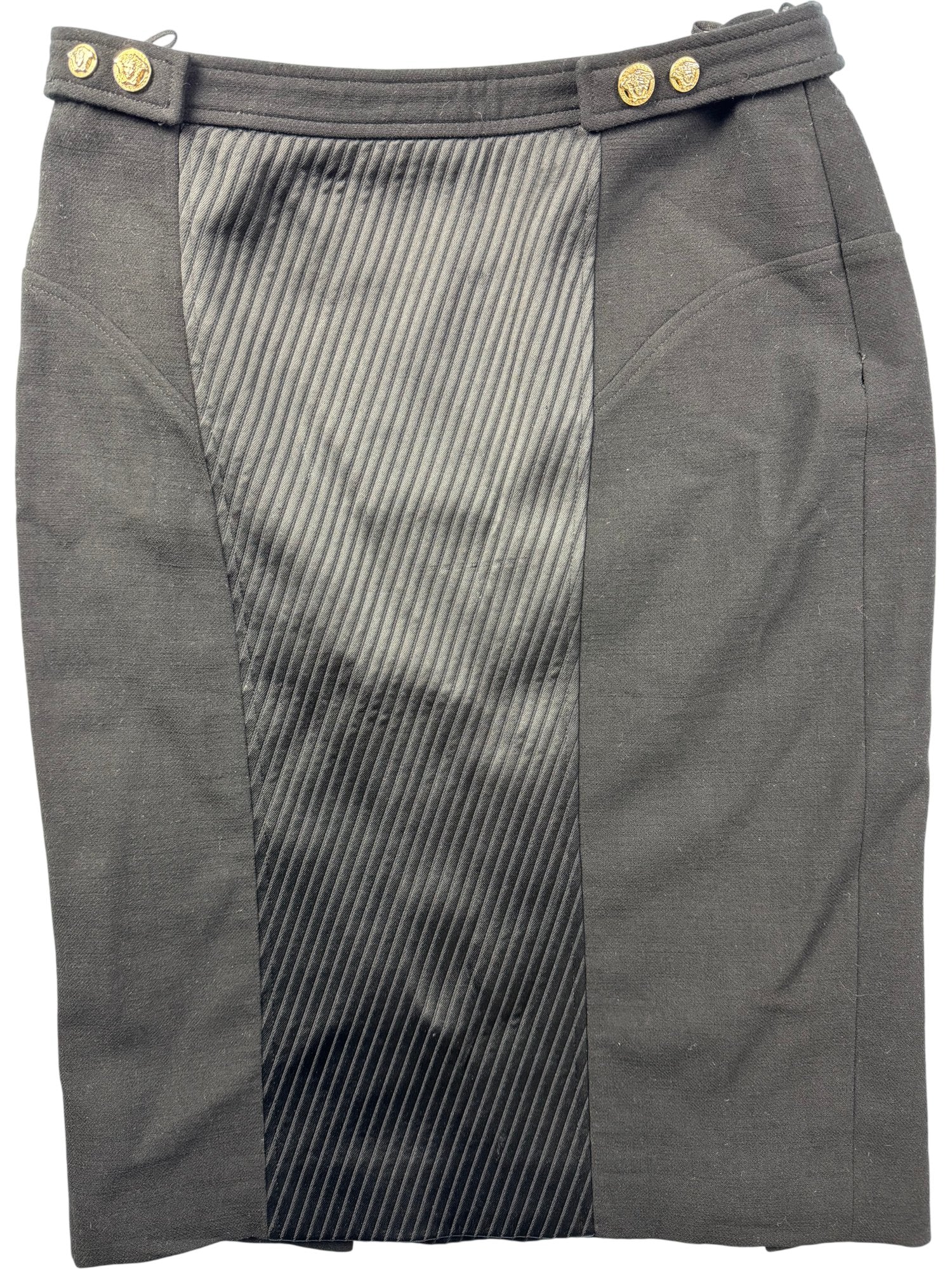 Versace Button Detail Midi Skirt - W30 - Think Vintage ltd